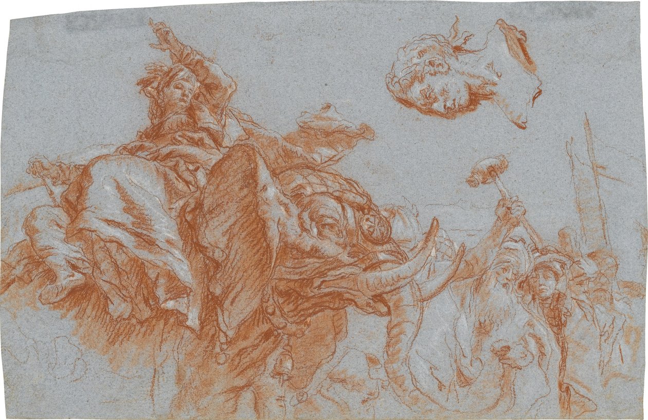 Figur der Asia, römischer Imperator; verso: Skizze des Flussgottes Nil af Giovanni Domenico Tiepolo