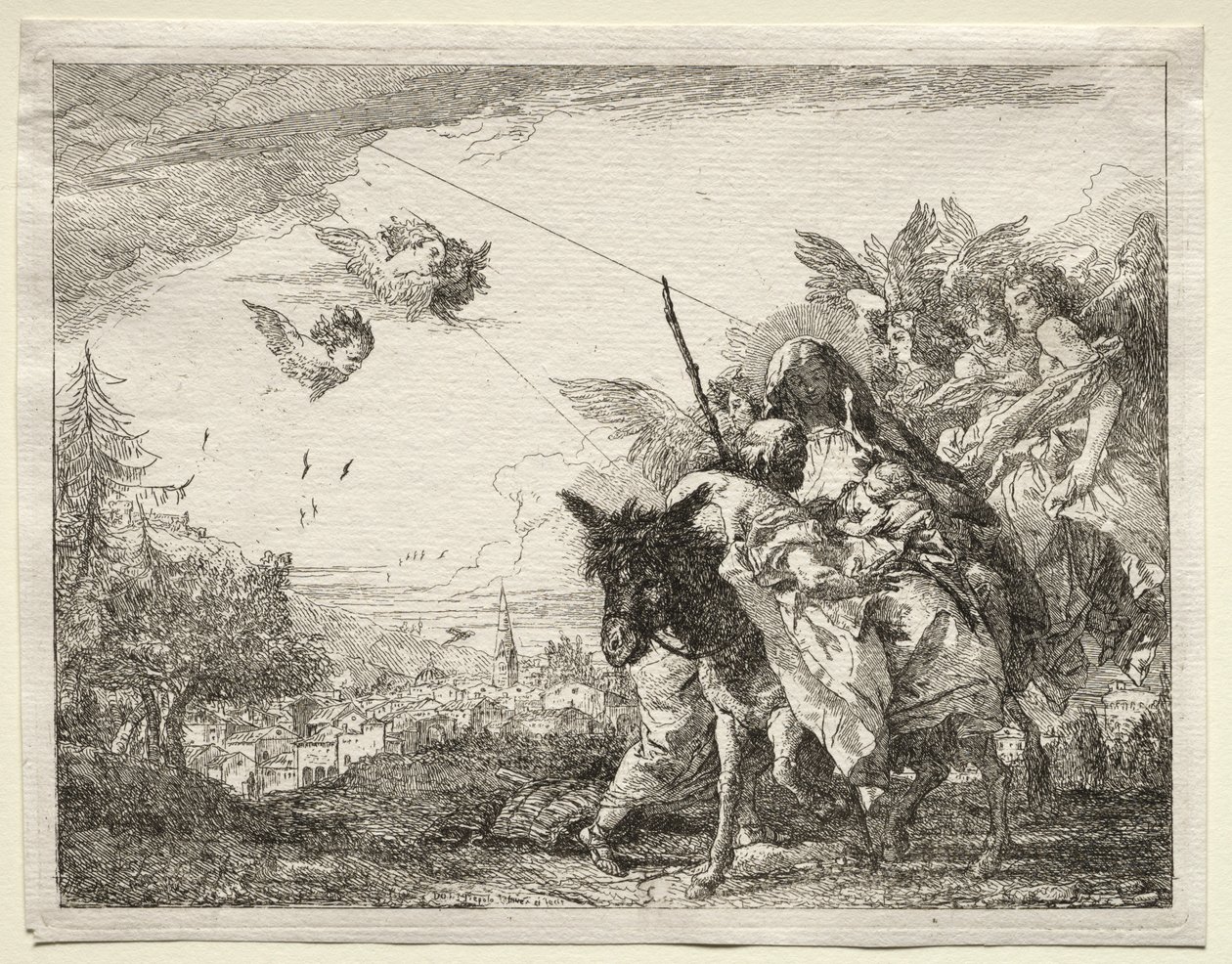 Flugt til Egypten: Joseph holder pause for at se på spædbarnet Kristus af Giovanni Domenico Tiepolo