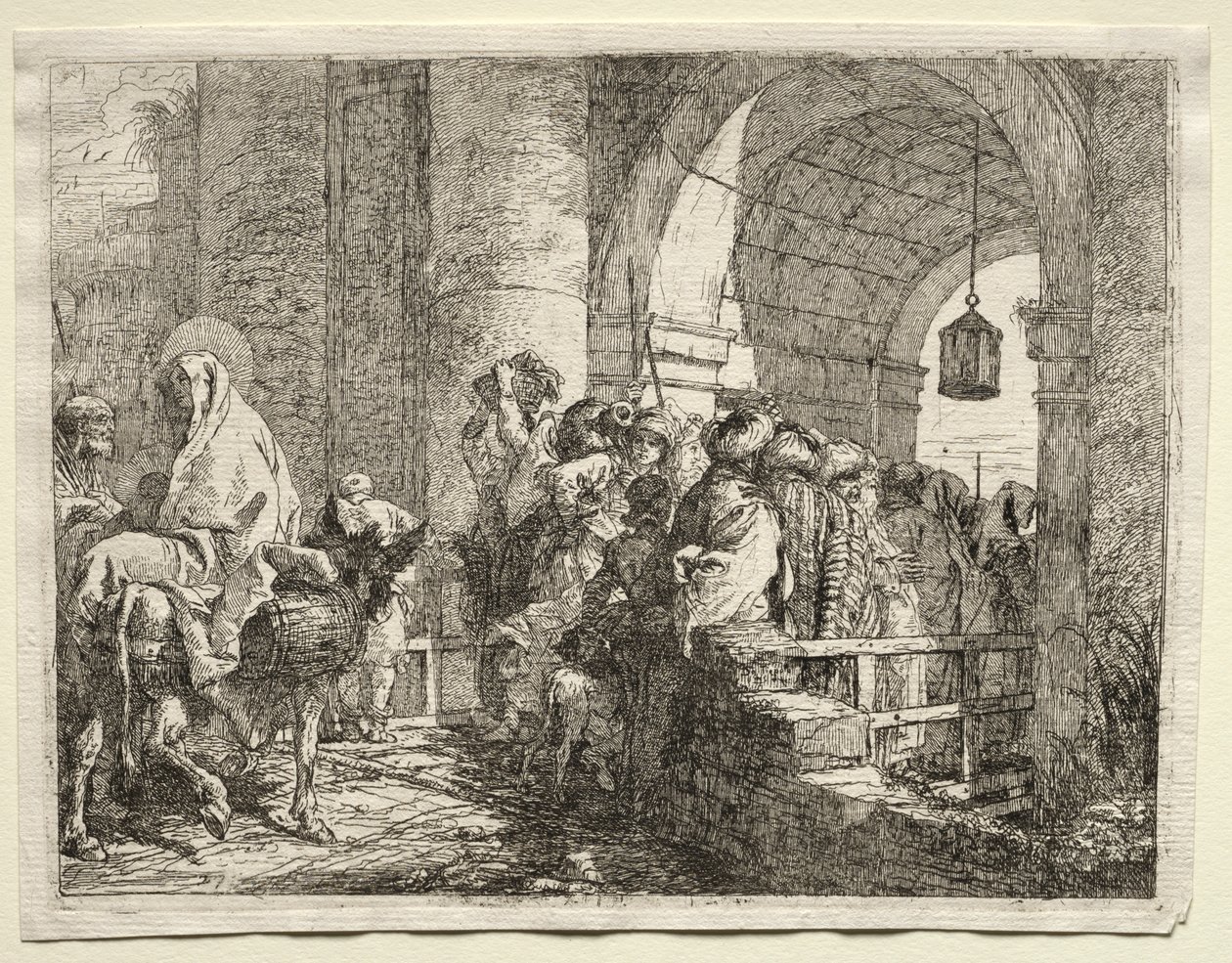 Flugt til Egypten: Den hellige familie går under en bue af Giovanni Domenico Tiepolo