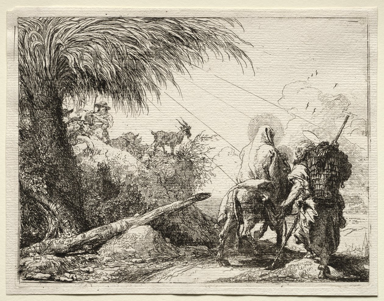 Flugt til Egypten: Den hellige familie og palmetræet af Giovanni Domenico Tiepolo