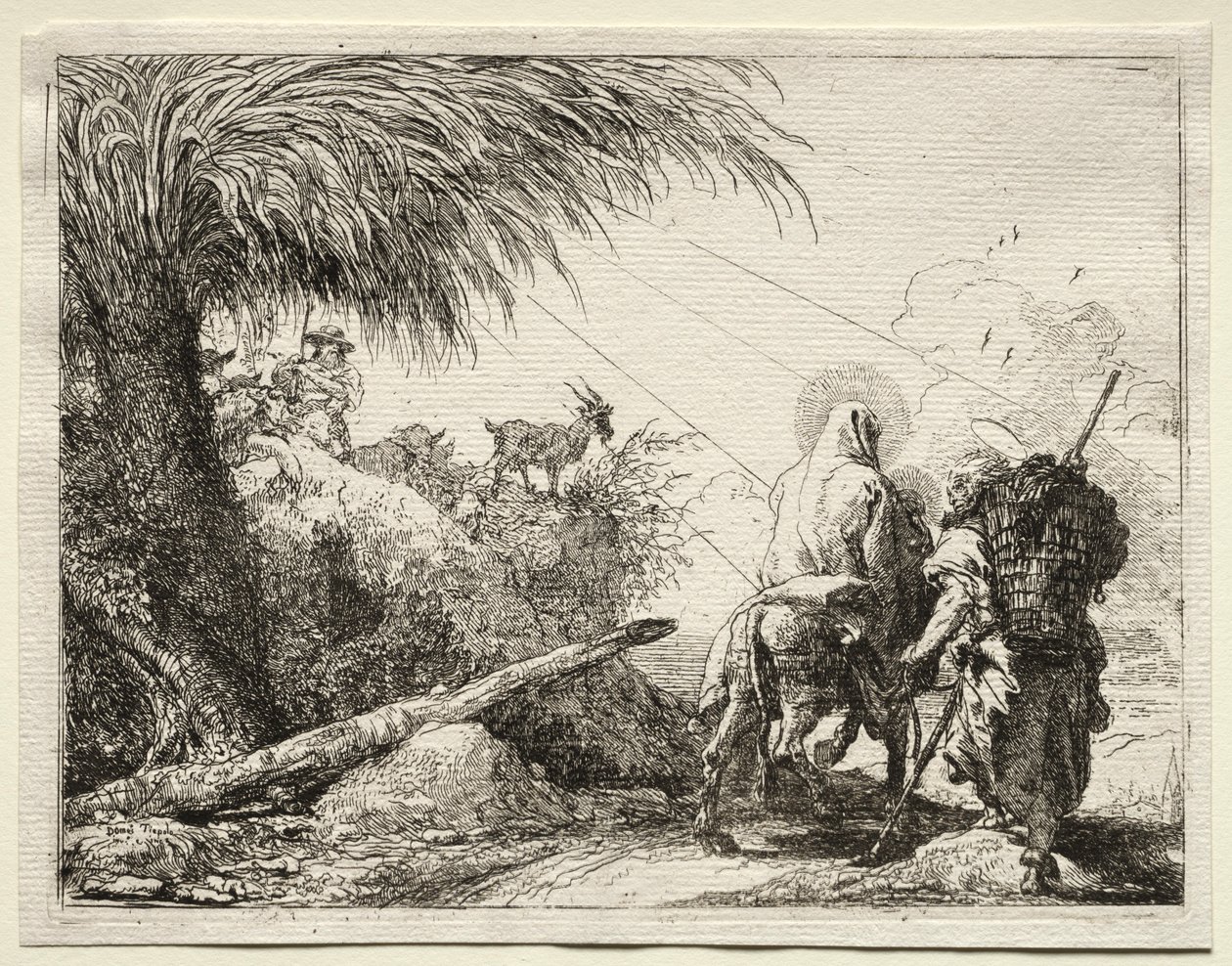 Flugt til Egypten: Den hellige familie og palmetræet. af Giovanni Domenico Tiepolo
