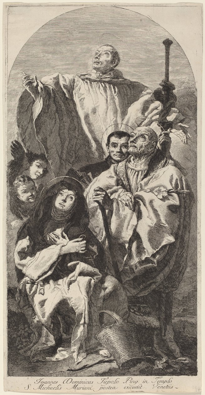Fire hellige af Benediktinerordenen af Giovanni Domenico Tiepolo