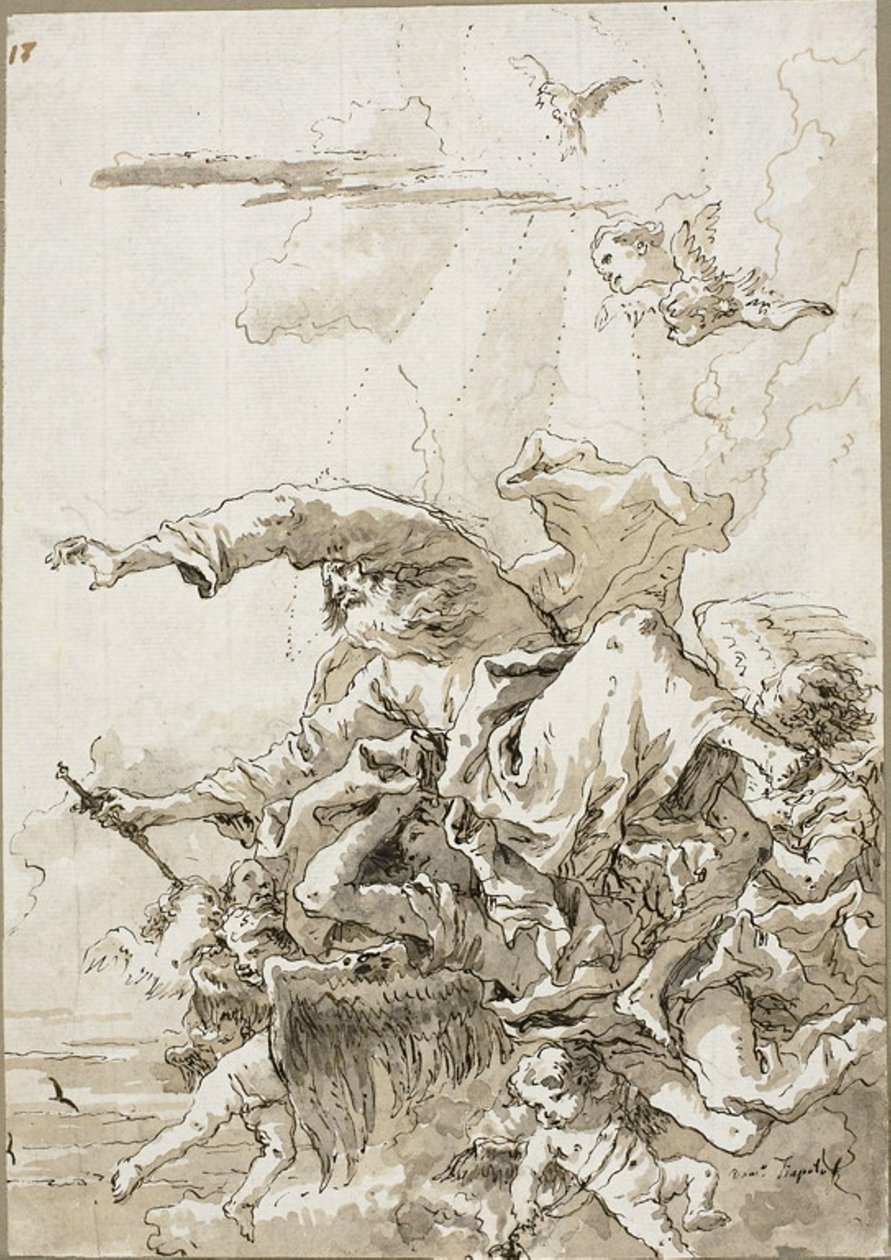 Gud Faderen støttet af engle i skyer, II af Giovanni Domenico Tiepolo