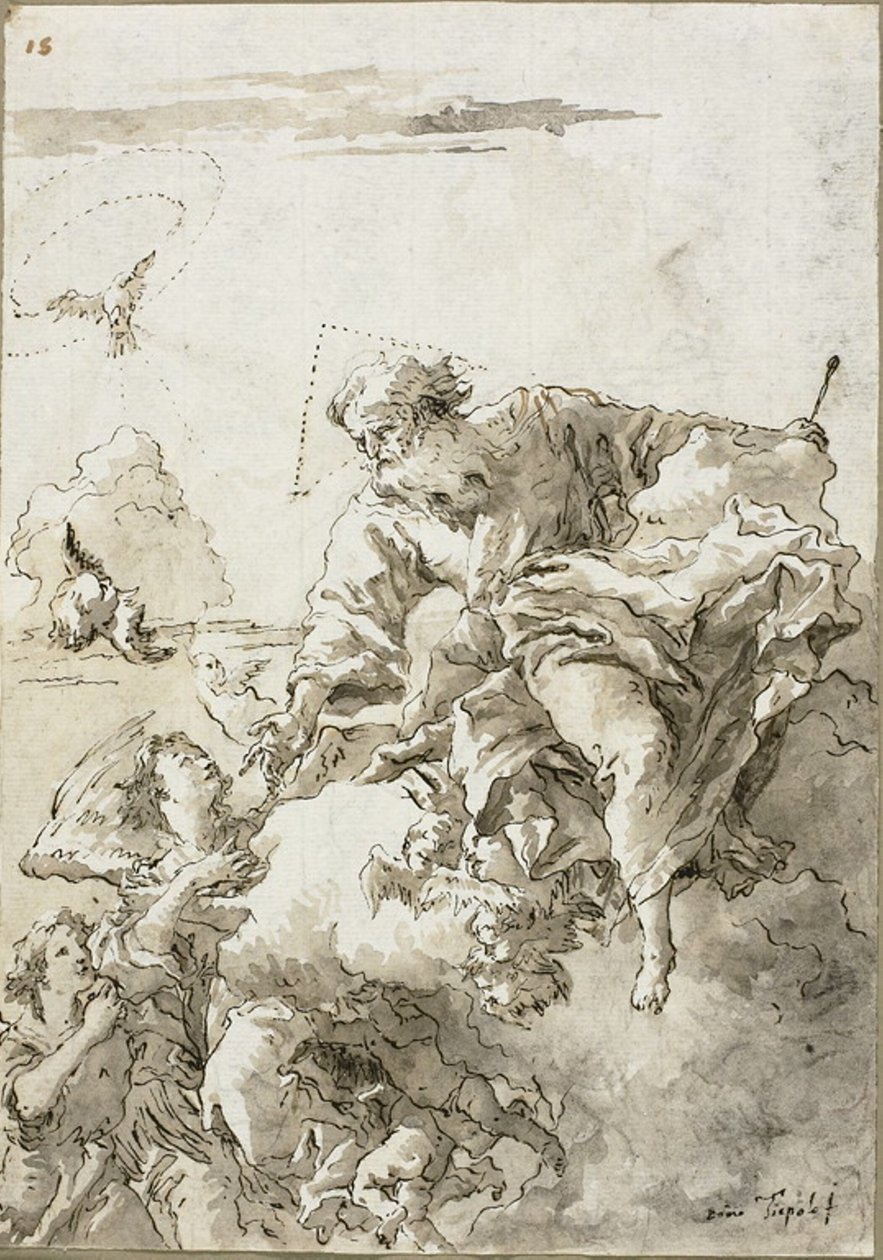 Gud Faderen støttet af engle i skyerne, I af Giovanni Domenico Tiepolo