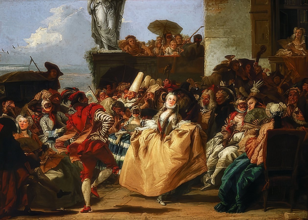 Karnevalsscene eller menuetten. 1745/50 af Giovanni Domenico Tiepolo