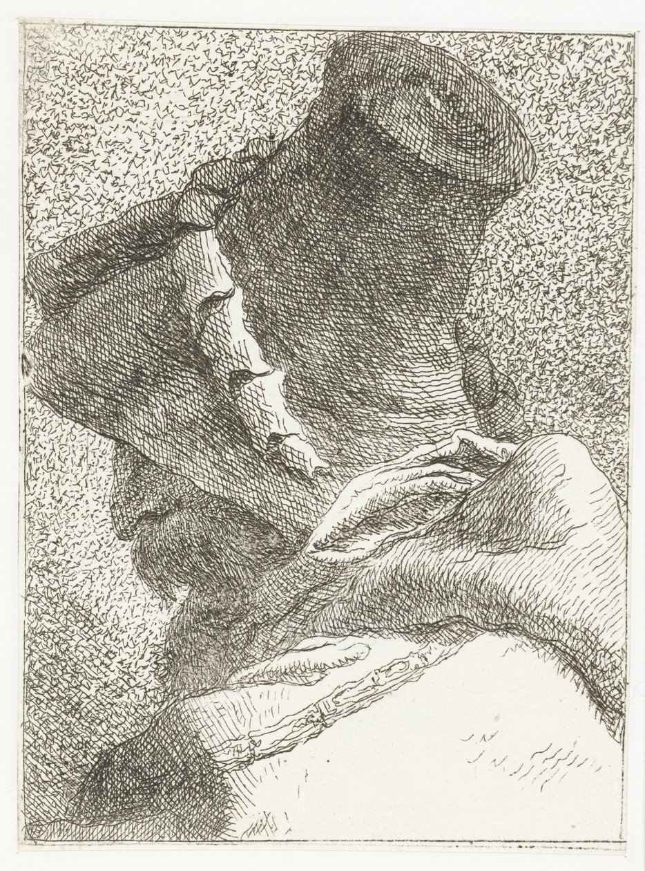 Mand med hovedet vendt væk med hat Samling af hoveder (serietitel) Raccolta di Teste (serietitel) af Giovanni Domenico Tiepolo