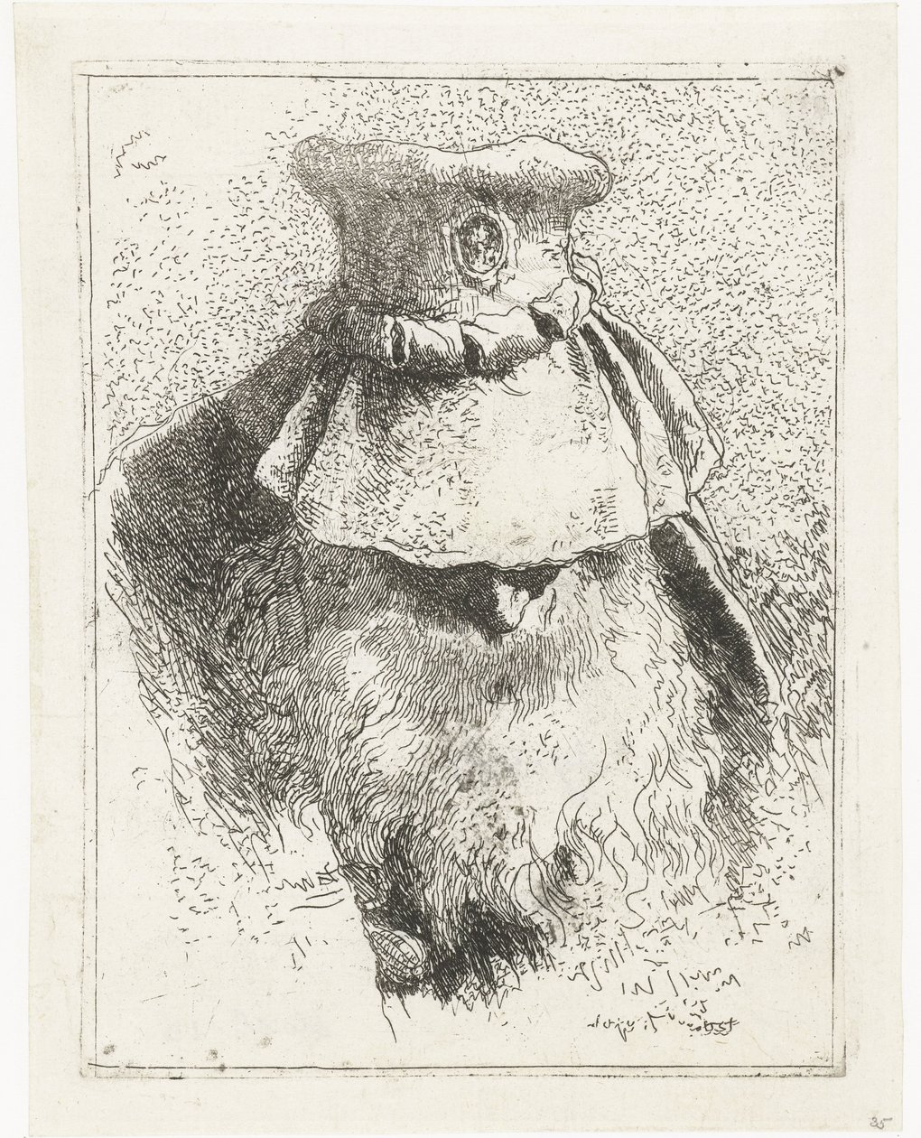 Mand med bøjet hoved og stor hat Samling af hoveder (serietitel) Raccolta di Teste (serietitel) af Giovanni Domenico Tiepolo