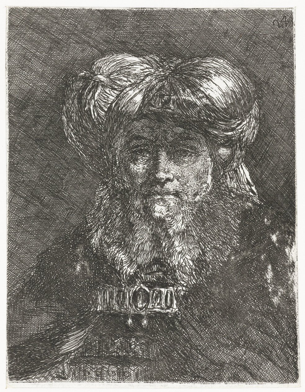 Mand med stor turban Samling af hoveder (serietitel) Raccolta di Teste (serietitel) af Giovanni Domenico Tiepolo