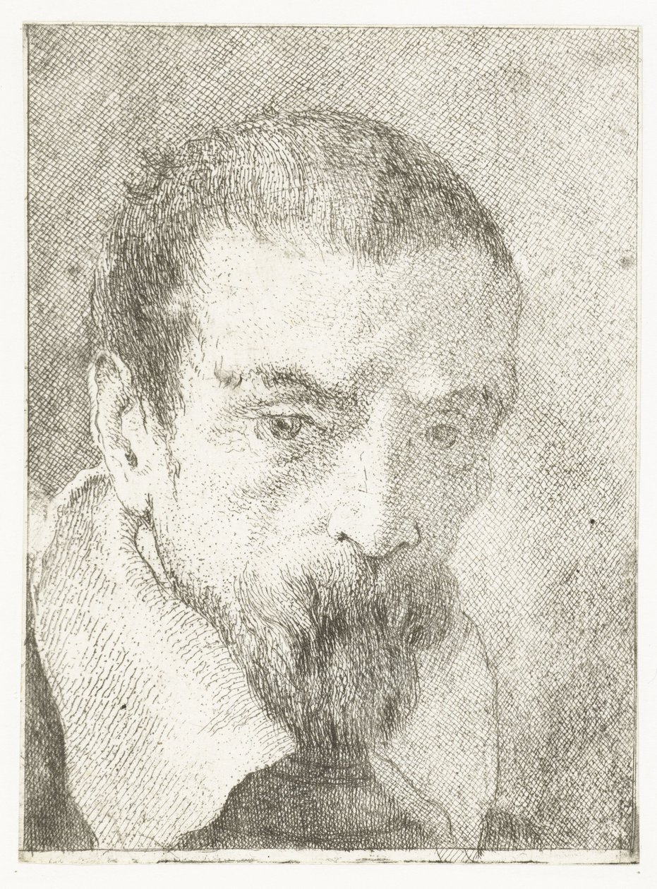 Mand med lille skæg uden hovedbeklædning Samling af hoveder (serietitel) Raccolta di Teste (serietitel) af Giovanni Domenico Tiepolo