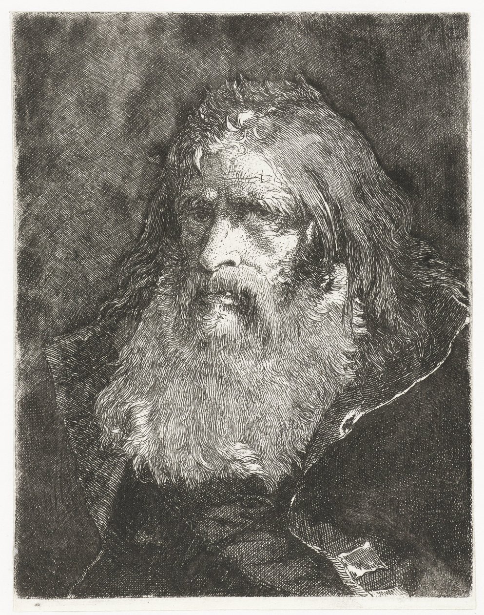 Mand med langt hår og uden hovedbeklædning Samling af hoveder (serietitel) Raccolta di Teste (serietitel) af Giovanni Domenico Tiepolo