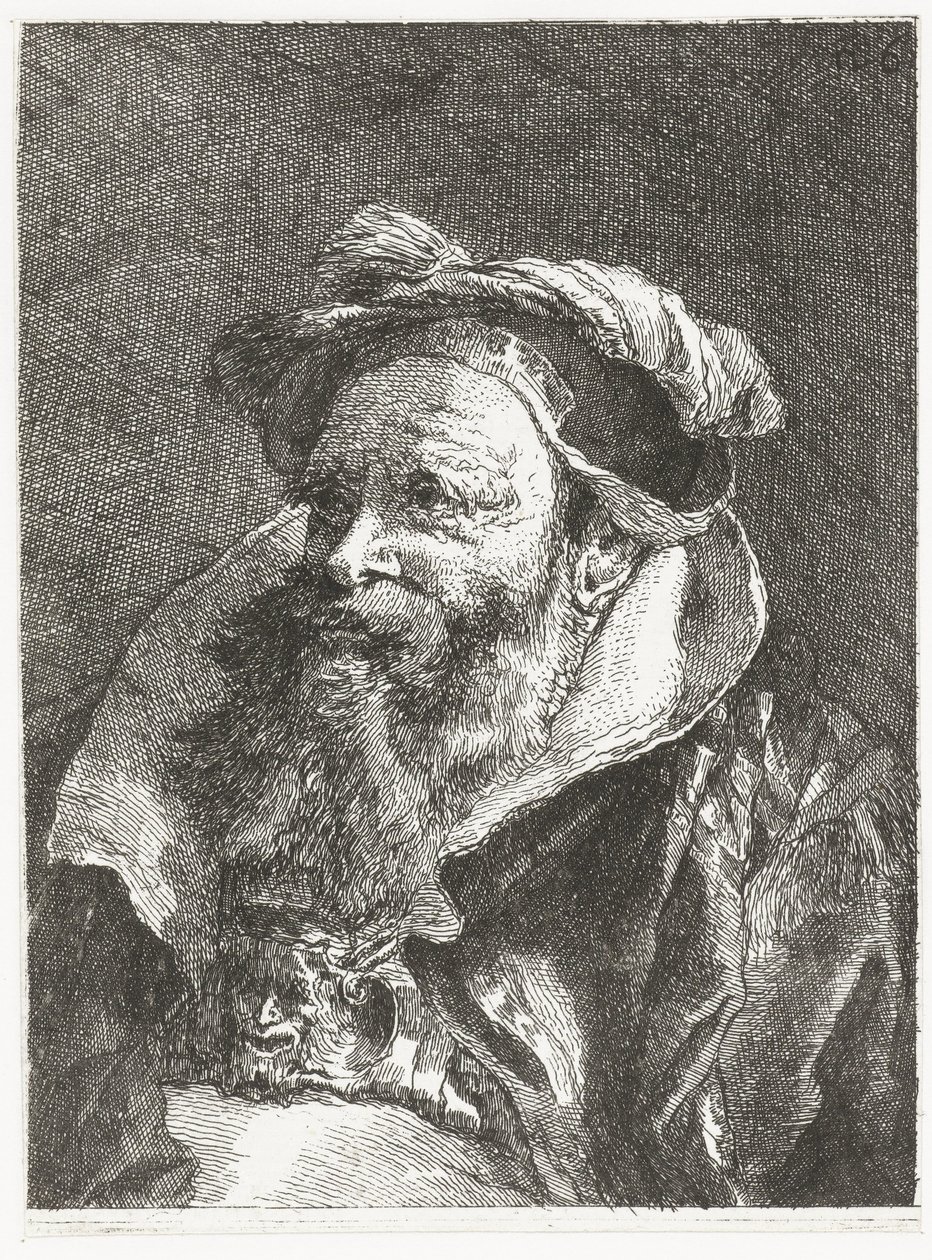 Mand med satyrhoved på spænde Samling af hoveder (serietitel) Raccolta di Teste (serietitel) af Giovanni Domenico Tiepolo