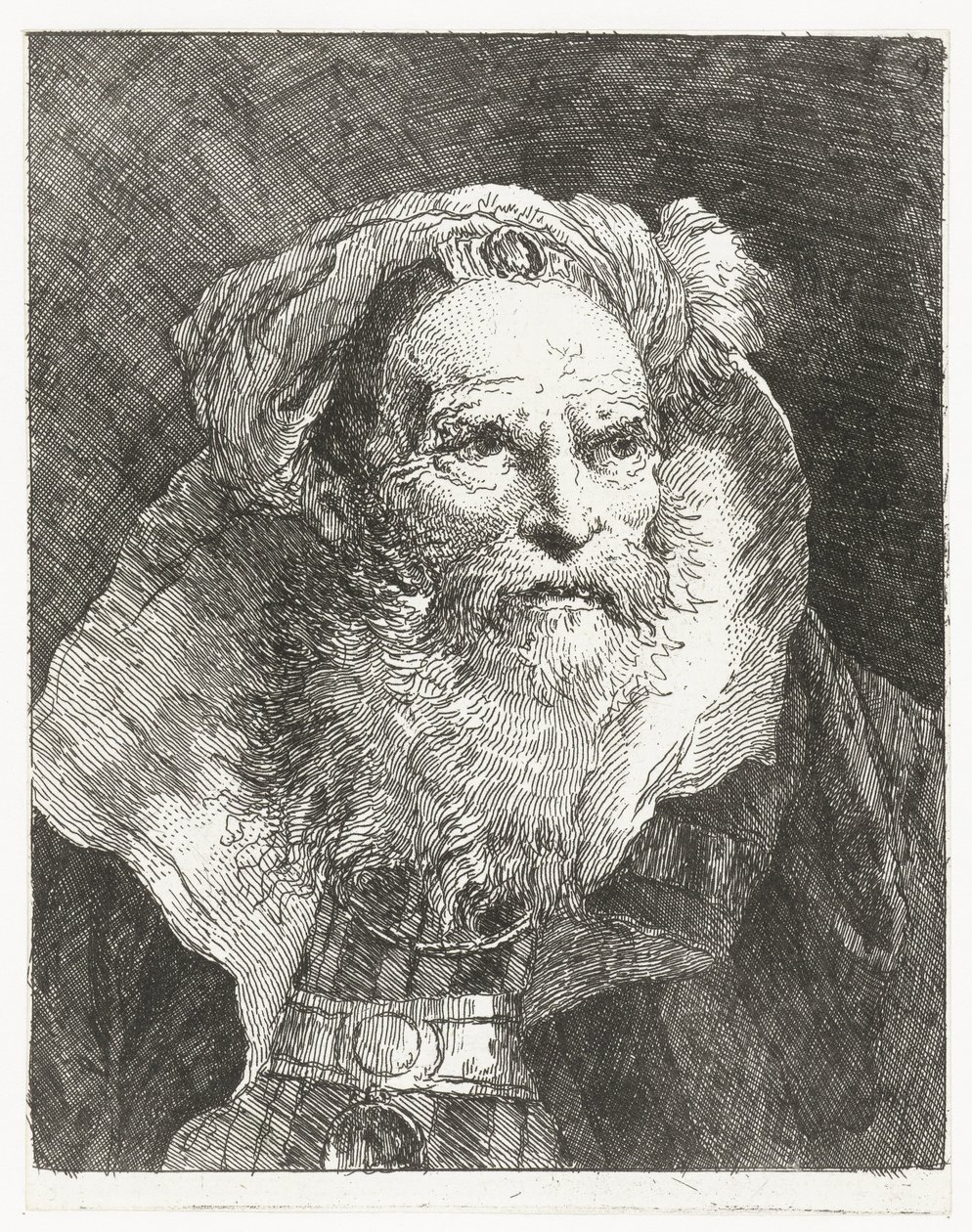 Mand med turban og høj stand-up krave Samling af hoveder (serietitel) Raccolta di Teste (serietitel) af Giovanni Domenico Tiepolo