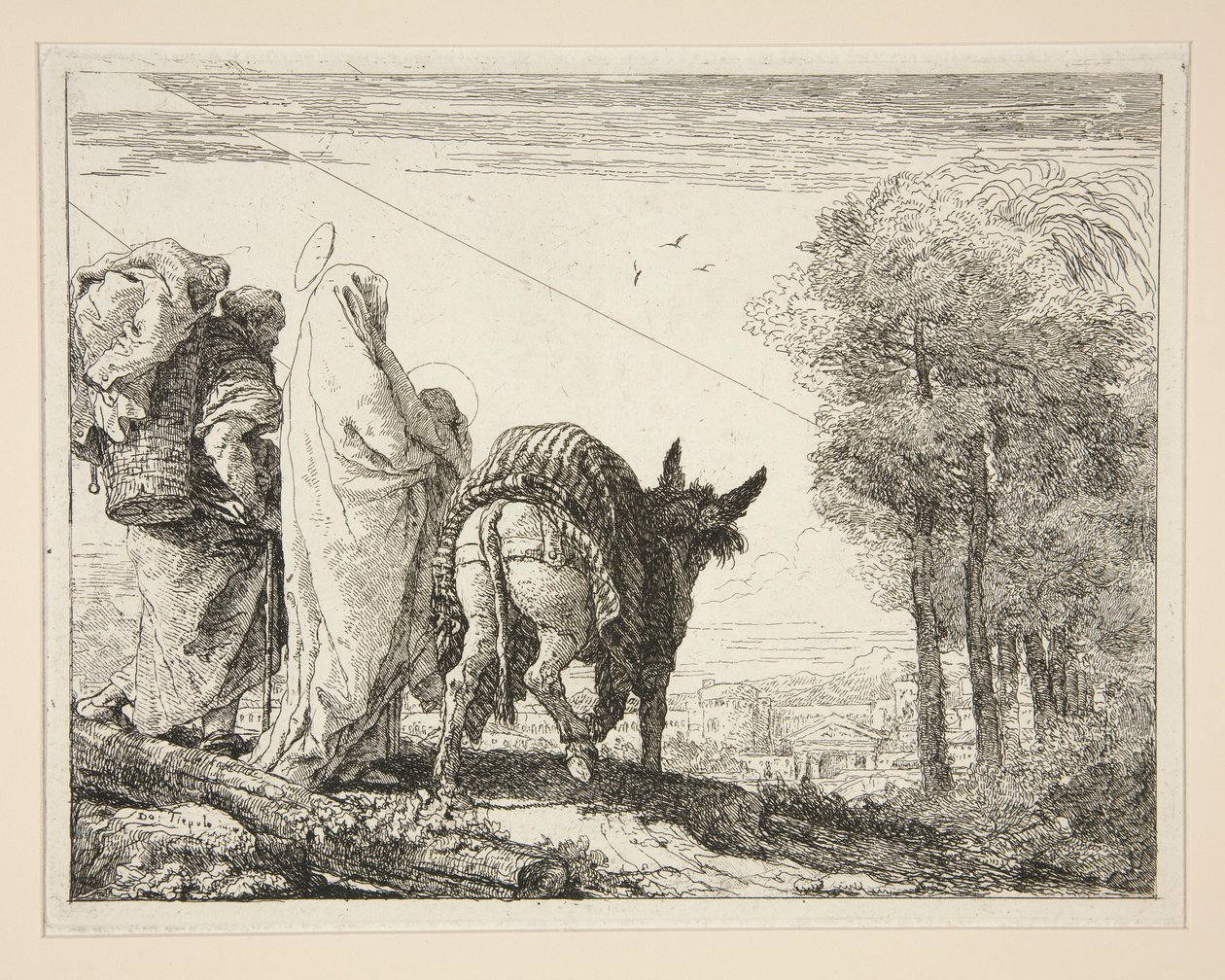 Mary Holding sit Child in her Arms, fra serien Idee pittoresche sopra la fuga in Egitto (Flight into Egypt) af Giovanni Domenico Tiepolo
