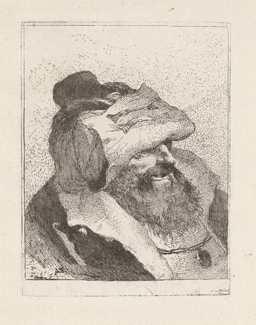Gammel mand med sin hat på panden, fra Raccolta di Teste (Samling af hoveder) af Giovanni Domenico Tiepolo