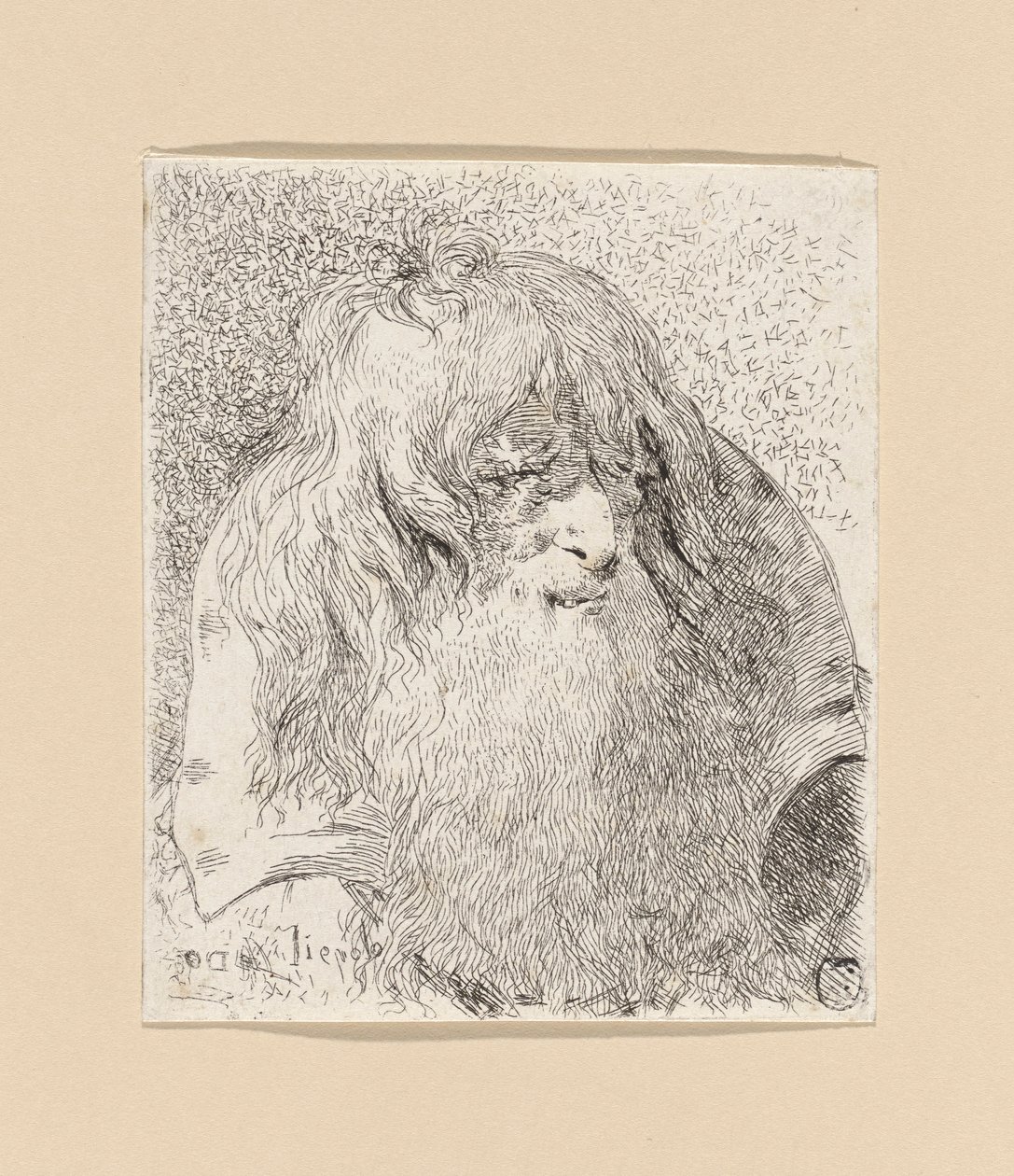 Gammel mand med skæg og langt hår, fra Raccolta di Teste (Samling af hoveder) af Giovanni Domenico Tiepolo
