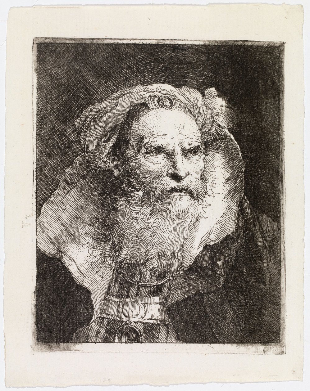 Gammel mand med turban, vendt mod højre af Giovanni Domenico Tiepolo