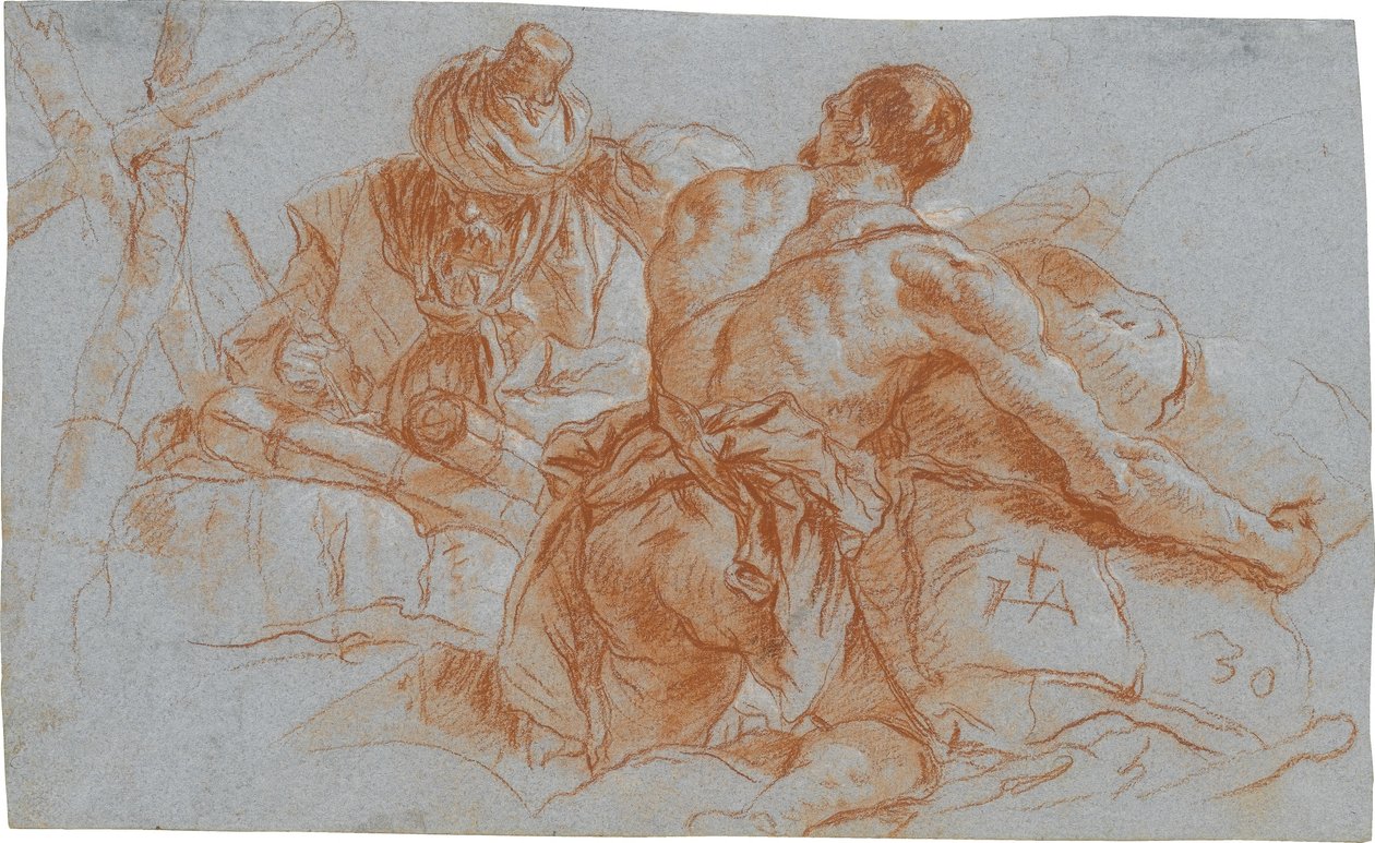 Orientalische Handelsleute mit Warenballen; verso: Skizze zu einem angewinkelten linken Arm af Giovanni Domenico Tiepolo