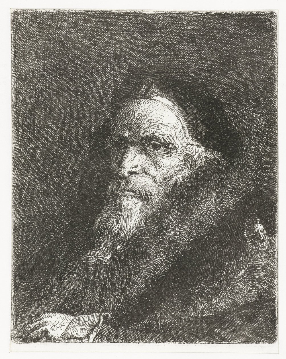 Gammel mand i pels Samling af hoveder (serietitel) Raccolta di Teste (serietitel) af Giovanni Domenico Tiepolo