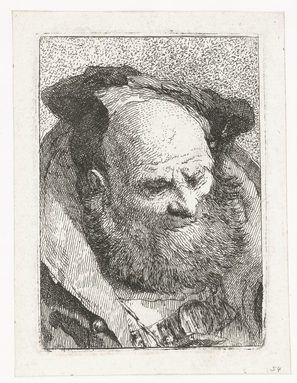 Gammel mand med skæg Samling af hoveder (serietitel) Raccolta di Teste (serietitel) af Giovanni Domenico Tiepolo