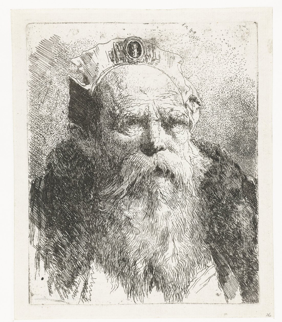 Gammel mand med skæg og hat med smykker Samling af hoveder (serietitel) Raccolta di Teste (serietitel) af Giovanni Domenico Tiepolo