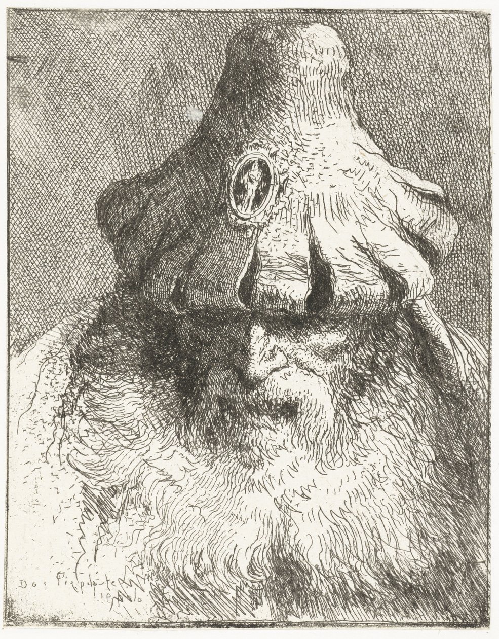 Gammel mand i konisk hat med slidsbrem Samling af hoveder (serietitel) Raccolta di Teste (serietitel) af Giovanni Domenico Tiepolo
