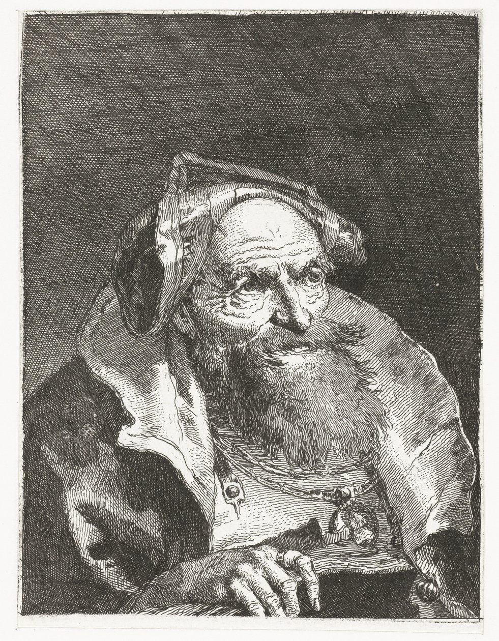 Gammel mand med kæde og bog Samling af hoveder (serietitel) Raccolta di Teste (serietitel) af Giovanni Domenico Tiepolo