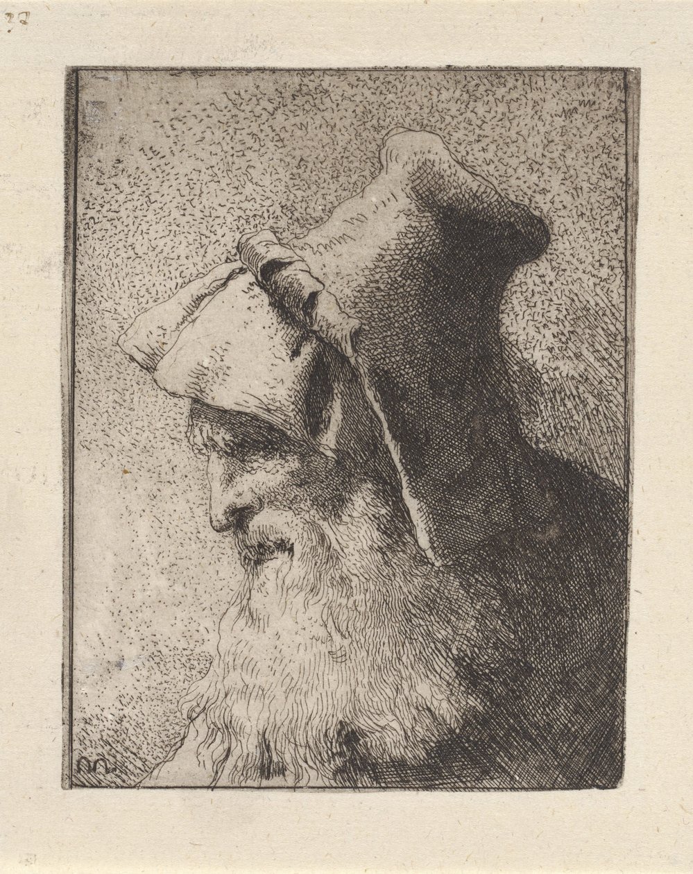 Profil af en ældre mand med skæg, fra *Raccolta di Teste* (Samling af hoveder) af Giovanni Domenico Tiepolo