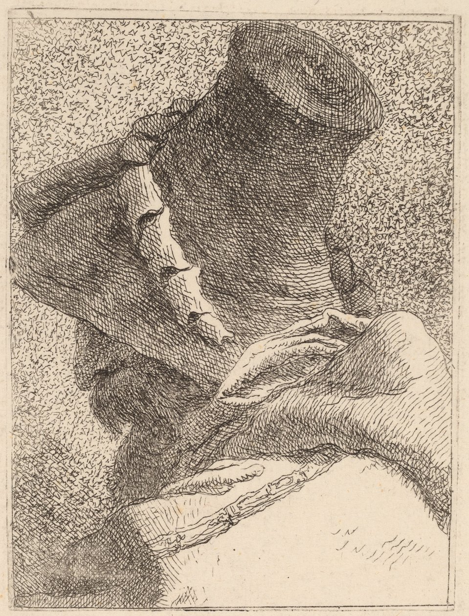 Profil af en gammel mand med en hat af Giovanni Domenico Tiepolo