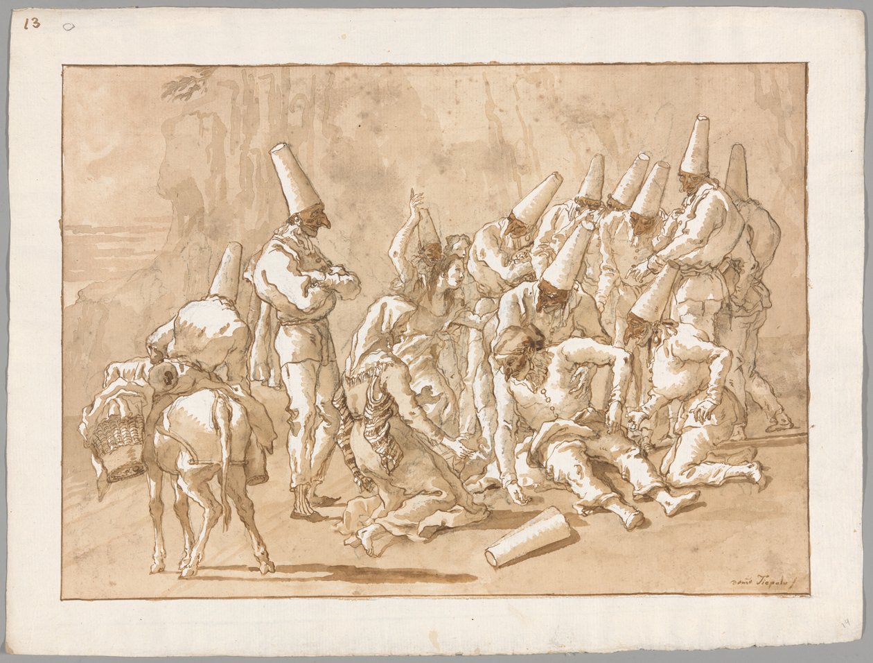 Punchinello kollapser på vejen af Giovanni Domenico Tiepolo