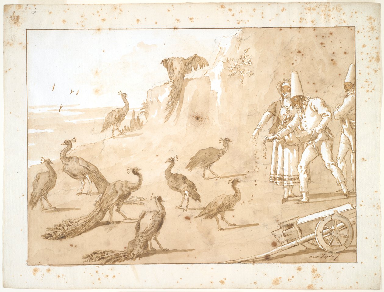 Punchinello fodrer påfuglene af Giovanni Domenico Tiepolo