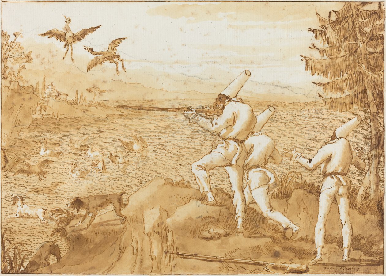 Punchinellos jagende vandfugle af Giovanni Domenico Tiepolo