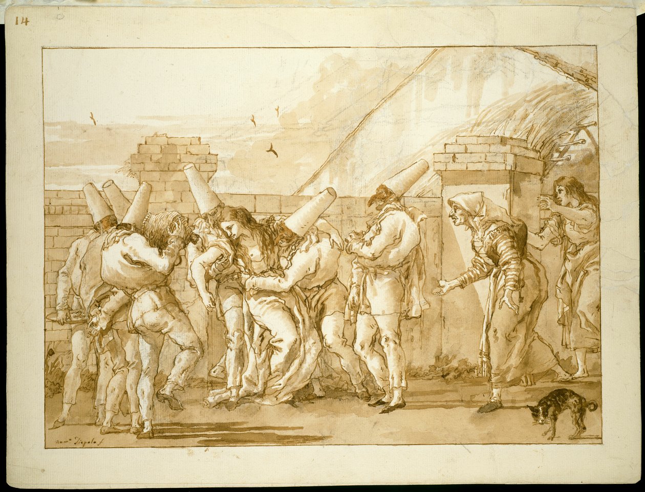 Punchinellos elskerinde besvimer af Giovanni Domenico Tiepolo