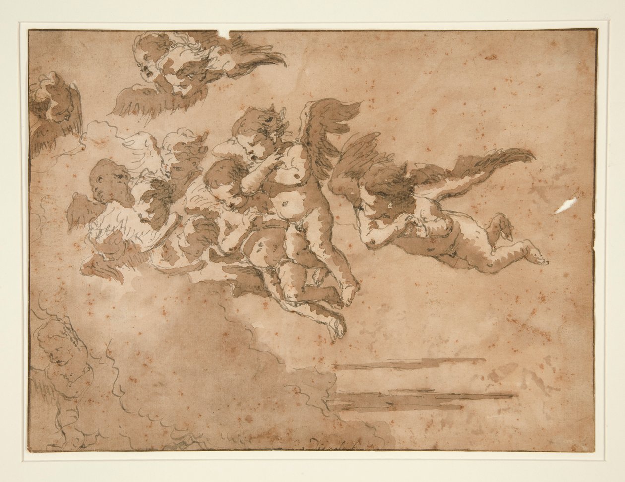 Putti flyver i skyer af Giovanni Domenico Tiepolo