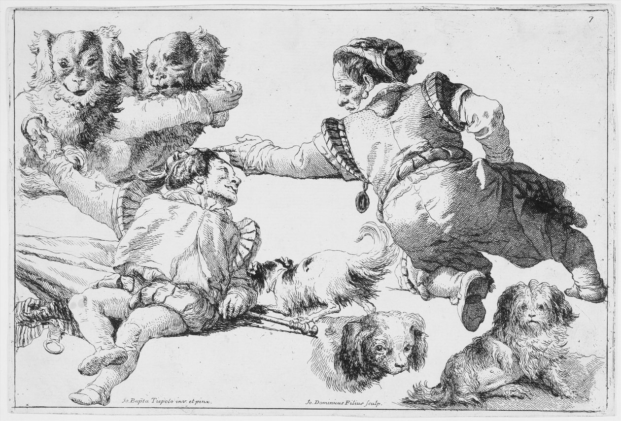 Studier af dværge og hunde, ca. 1753. af Giovanni Domenico Tiepolo