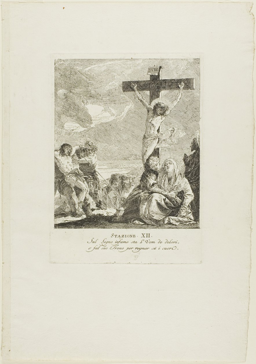 Korsfæstelsen, planche 12 fra Korsvejen af Giovanni Domenico Tiepolo