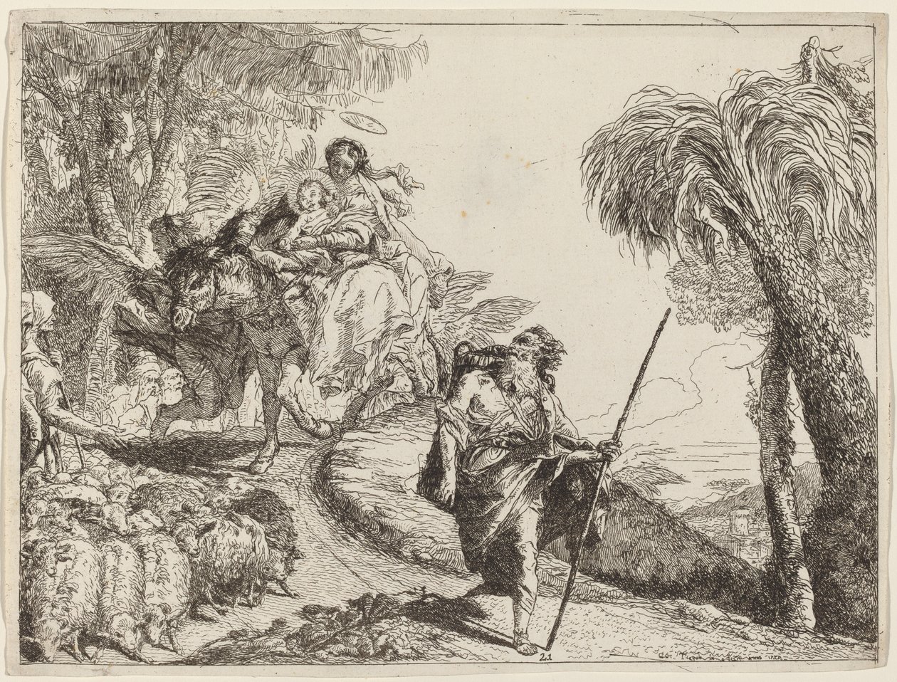 Flugten med Joseph i forgrunden af Giovanni Domenico Tiepolo