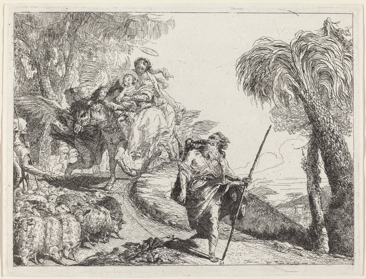 Flugten med Joseph i forgrunden af Giovanni Domenico Tiepolo
