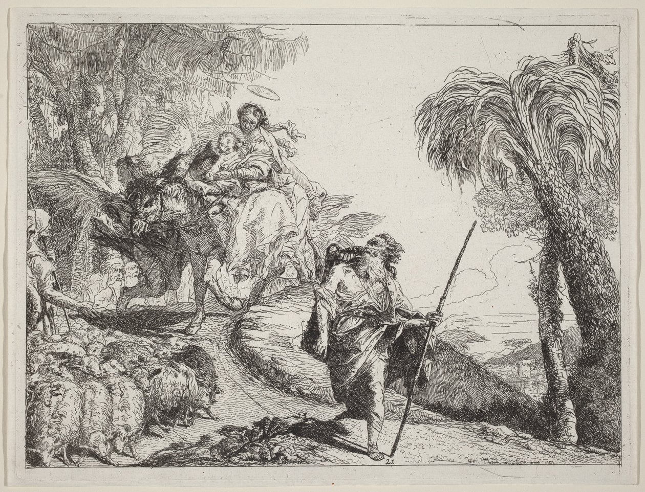 Flugten med Josef i forgrunden af Giovanni Domenico Tiepolo