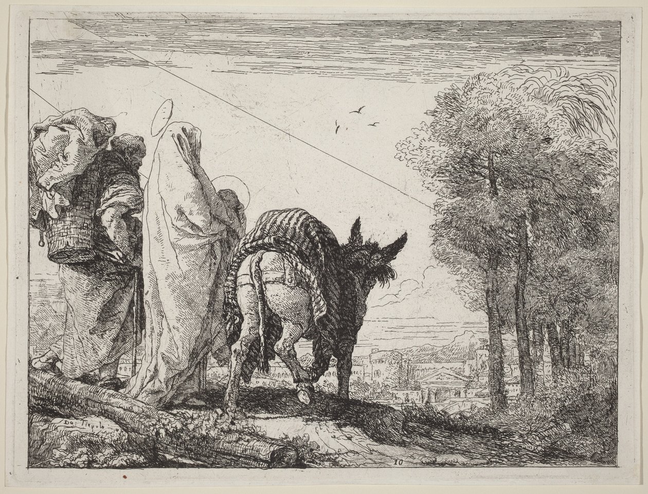 Flugten med den hellige familie til venstre af Giovanni Domenico Tiepolo
