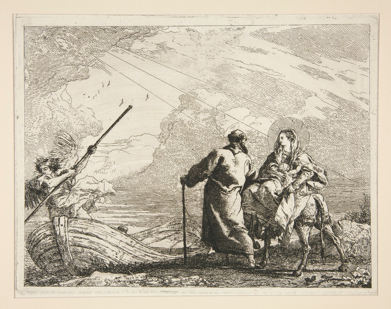 The Holy Family Arrives at the Edge of a River, fra serien Idee pittoresche sopra la fuga in Egitto (Flight into Egypt) af Giovanni Domenico Tiepolo
