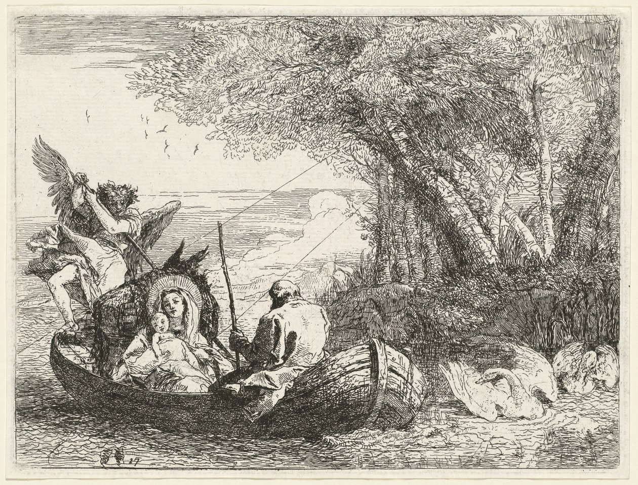 Den hellige familie bliver færget over floden af Giovanni Domenico Tiepolo