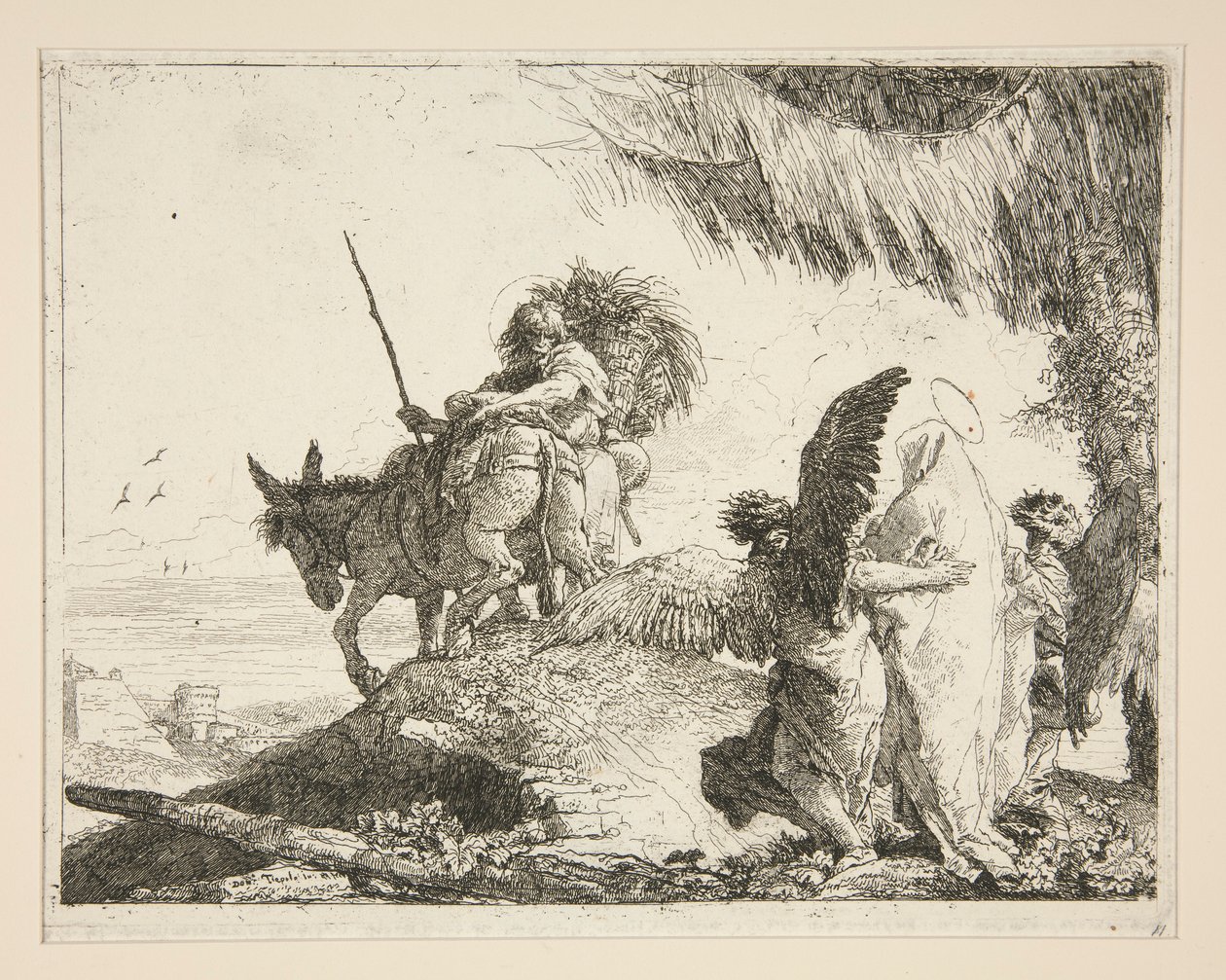 Den hellige familie mellem to engle, fra serien Idee pittoresche sopra la fuga in Egitto (Flight into Egypt) af Giovanni Domenico Tiepolo