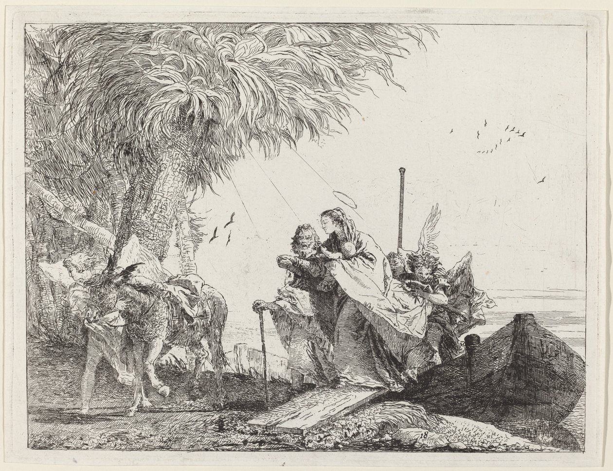 Den hellige familie går i land af Giovanni Domenico Tiepolo