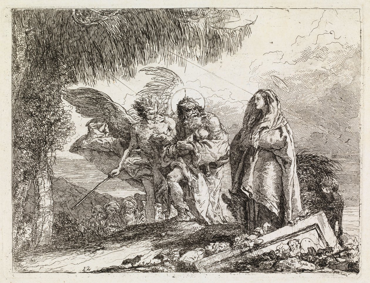 Den Hellige Familie ledsaget af en engel (Flugten til Egypten XII) af Giovanni Domenico Tiepolo