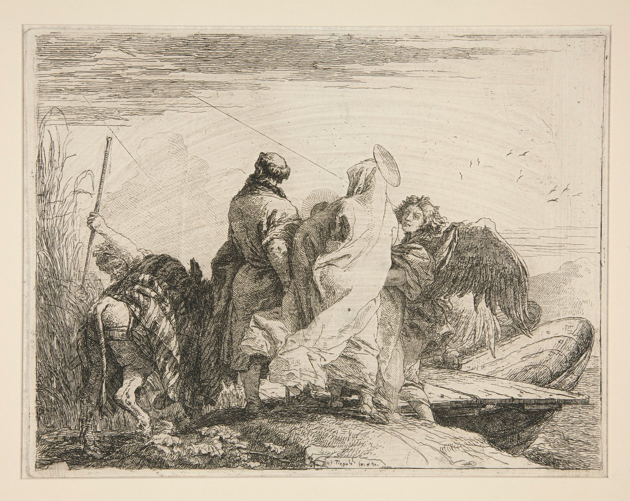 The Holy Family Leaving the Bank of the River, fra serien Idee pittoresche sopra la fuga in Egitto (Flight into Egypt) af Giovanni Domenico Tiepolo