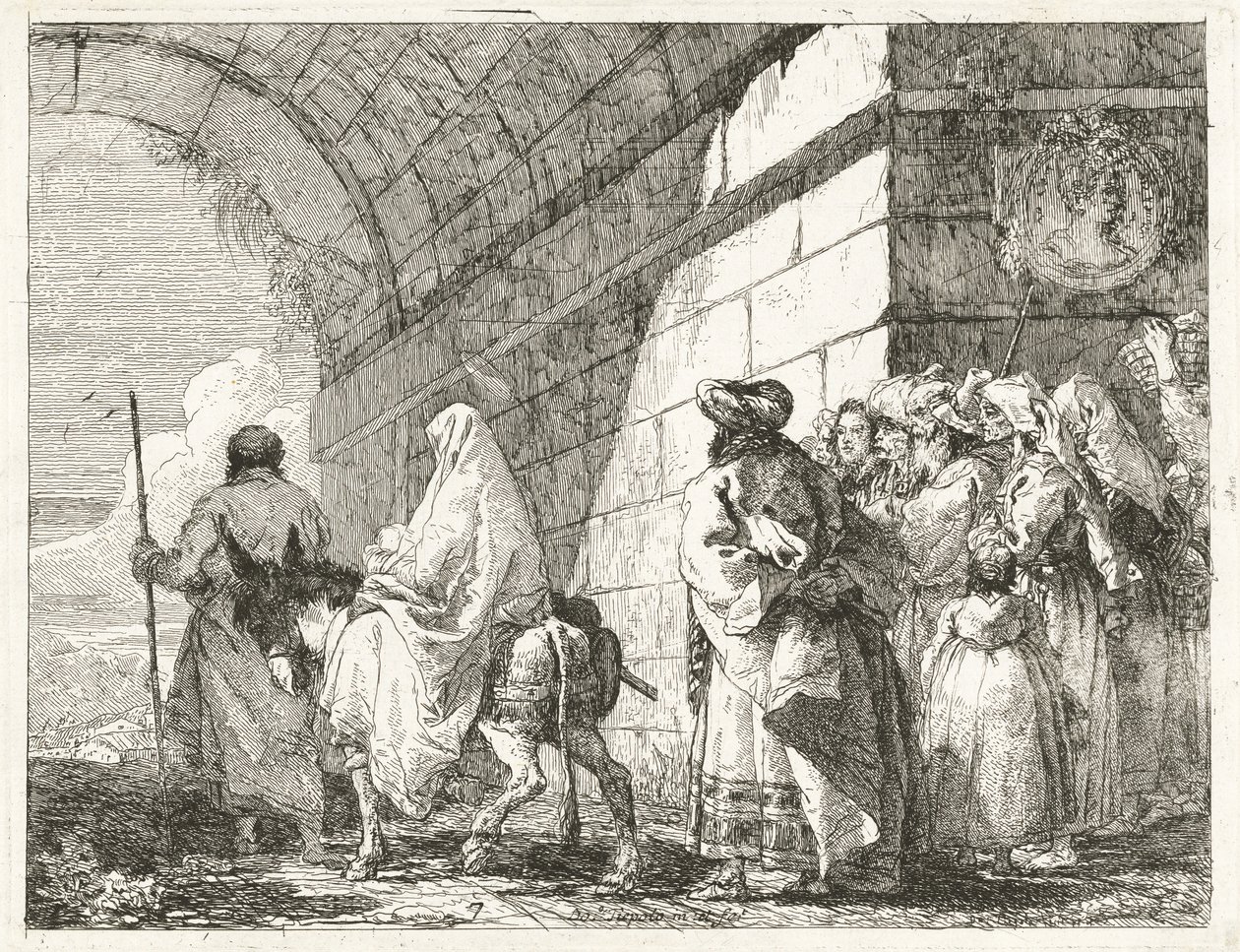 Den hellige familie går under en bybue af Giovanni Domenico Tiepolo