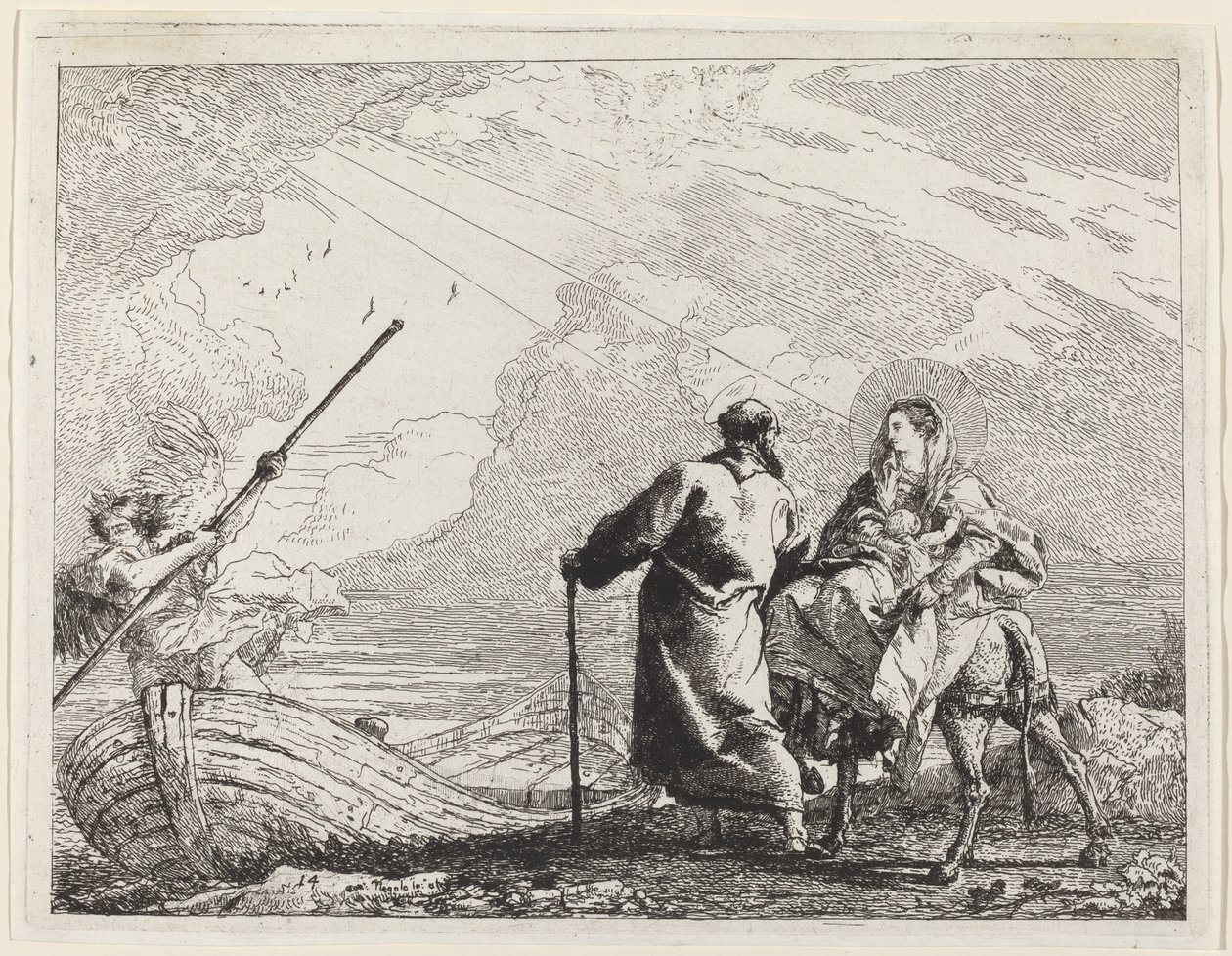 Den hellige familie ved flodens bred af Giovanni Domenico Tiepolo