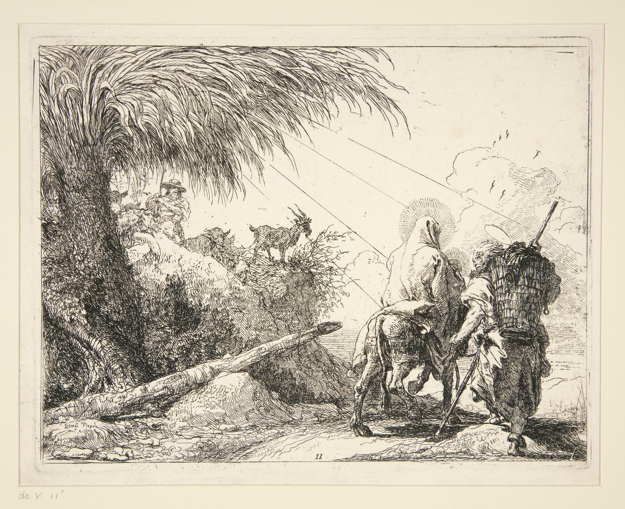 The Holy Family on a Rocky Path, fra serien Idee pittoresche sulla fuga in Egitto (Flyt til Egypten) af Giovanni Domenico Tiepolo