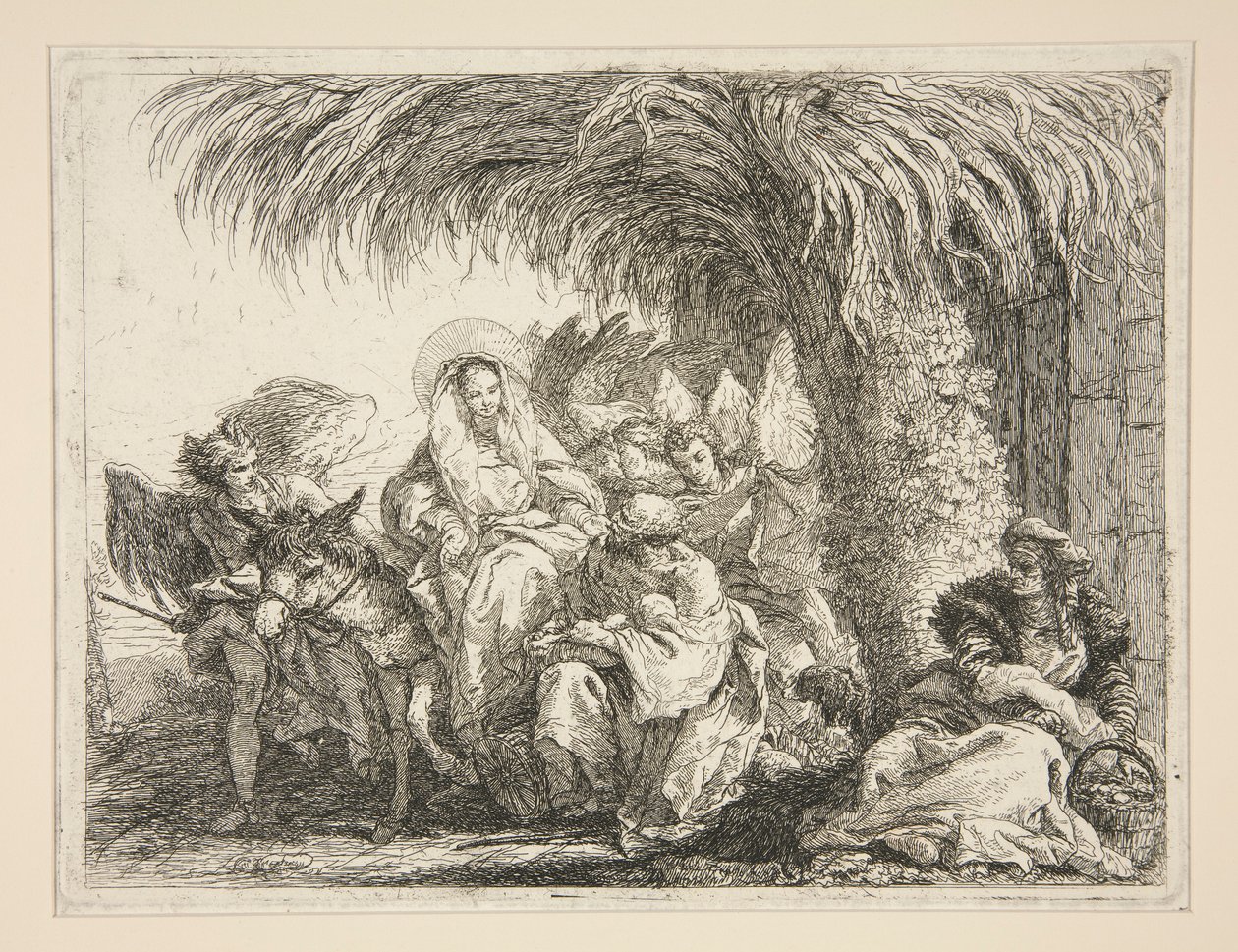 Den hellige familie under et palmetræ, fra serien Idee pittoresche sopra la fuga in Egitto (Flight into Egypt) af Giovanni Domenico Tiepolo