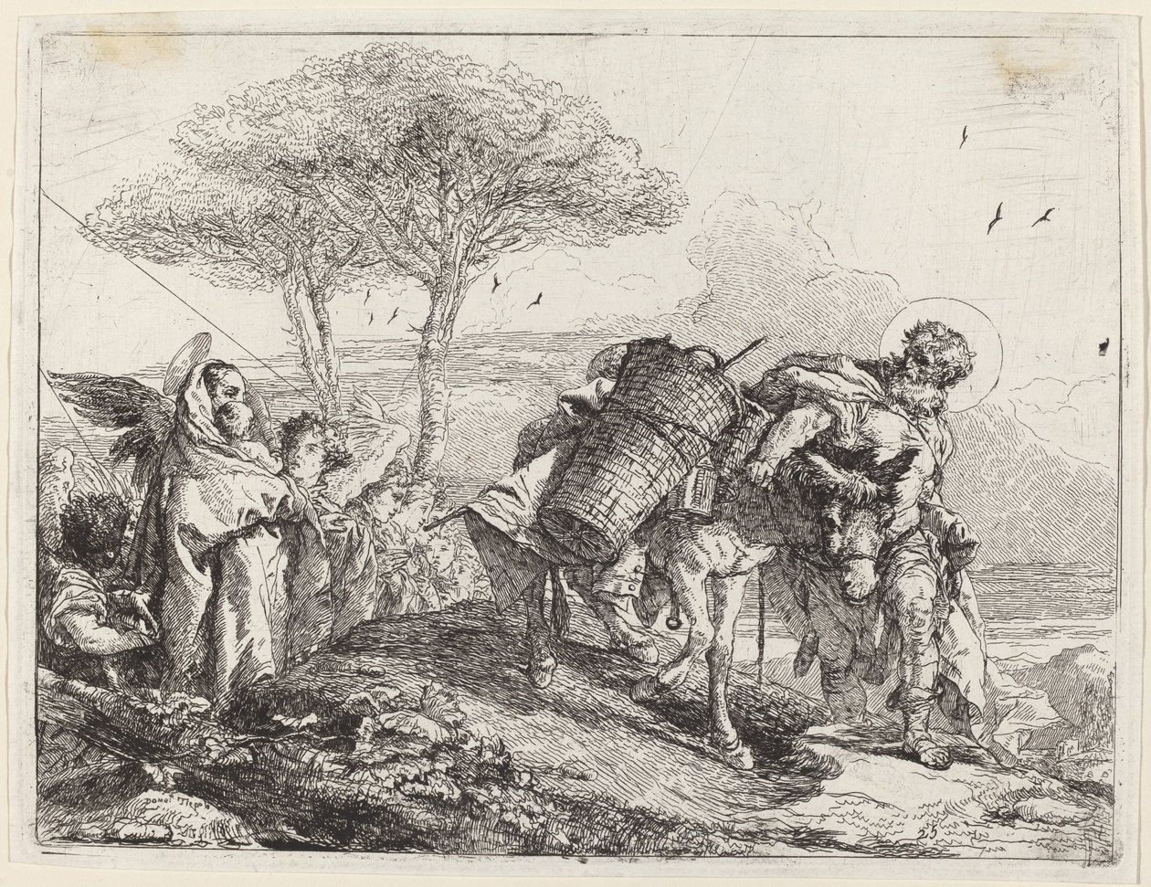 Madonnaen og barnet til venstre, med en fil af engle af Giovanni Domenico Tiepolo